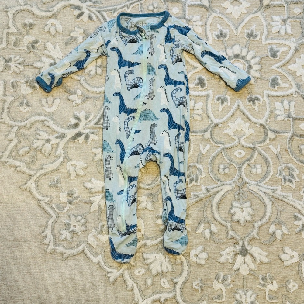 Bestaroo 3-6 months Bamboo Blue Dinosaur Footie with fold over hand cuffs